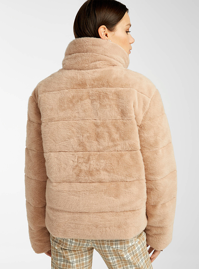 Noize Ecru/Linen Faux-fur puffer jacket for women