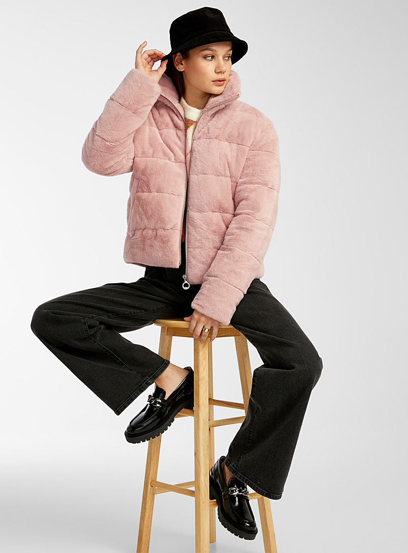 Noize Dusky Pink Faux-fur puffer jacket for women