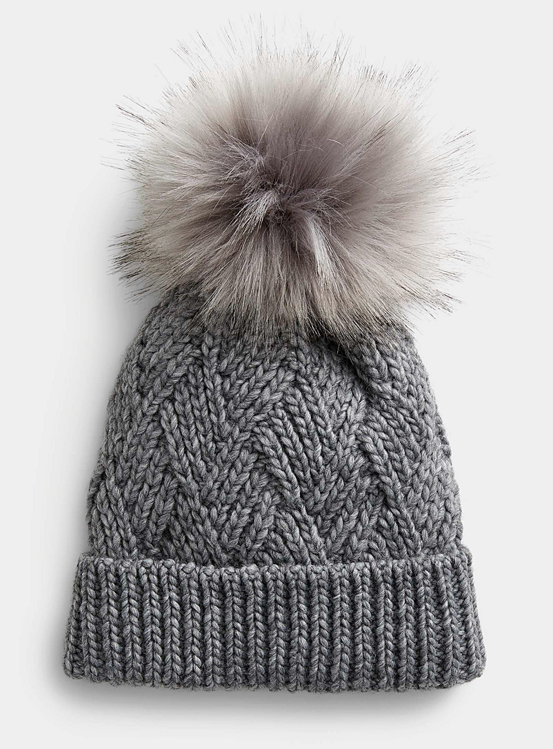 Kyikyi Silver Crossed knit pompom tuque for women