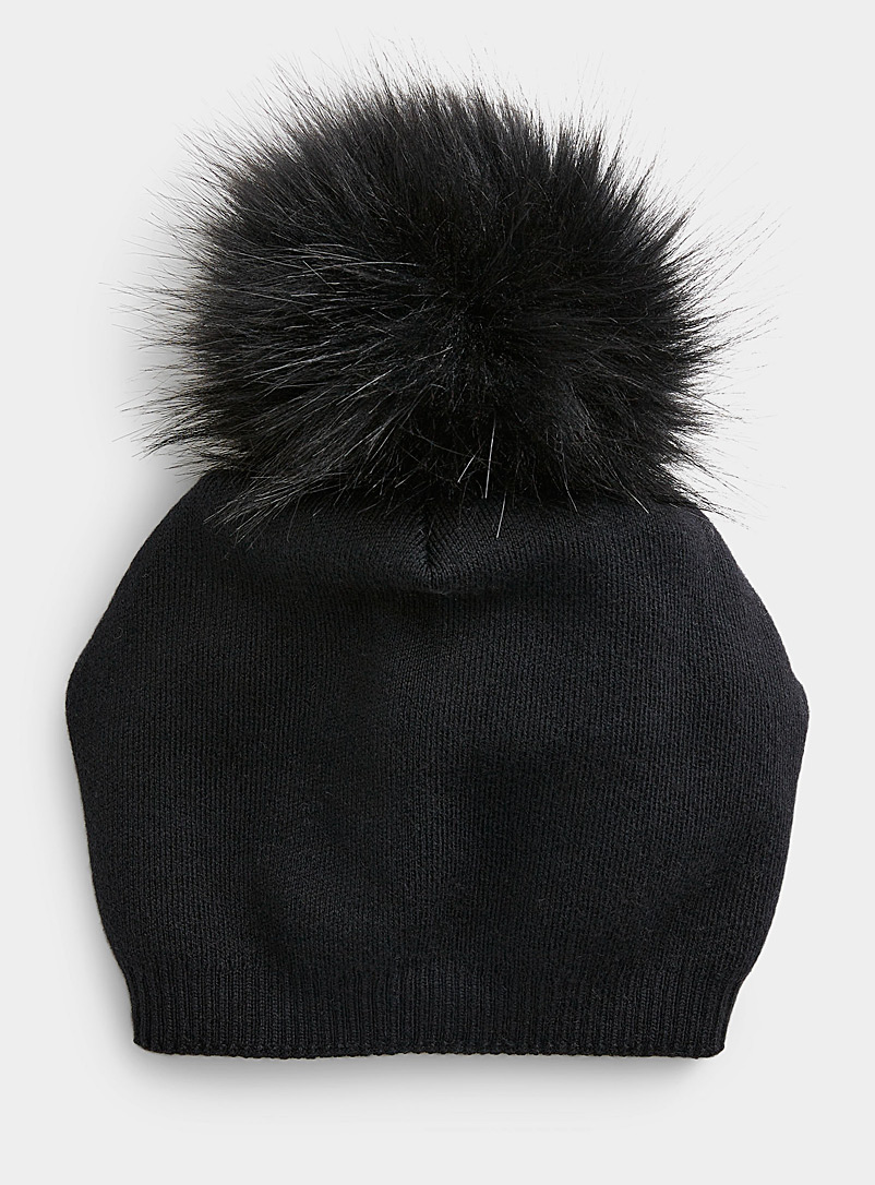 Kyikyi Black Cashmere-blend pompom tuque for women