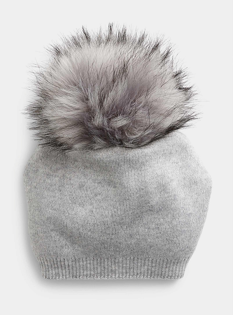 Kyikyi Light Grey Cashmere-blend pompom tuque for women