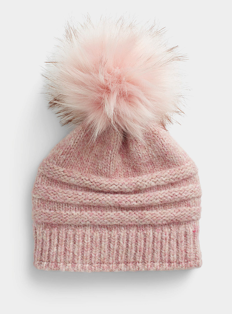 Kyikyi Pink Ribbed groove XL pompom tuque for women