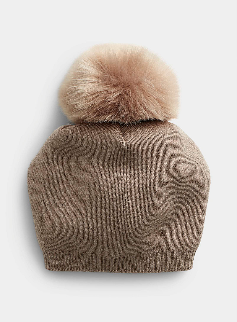 Kyikyi Light Brown Pompom cashmere-blend tuque for women