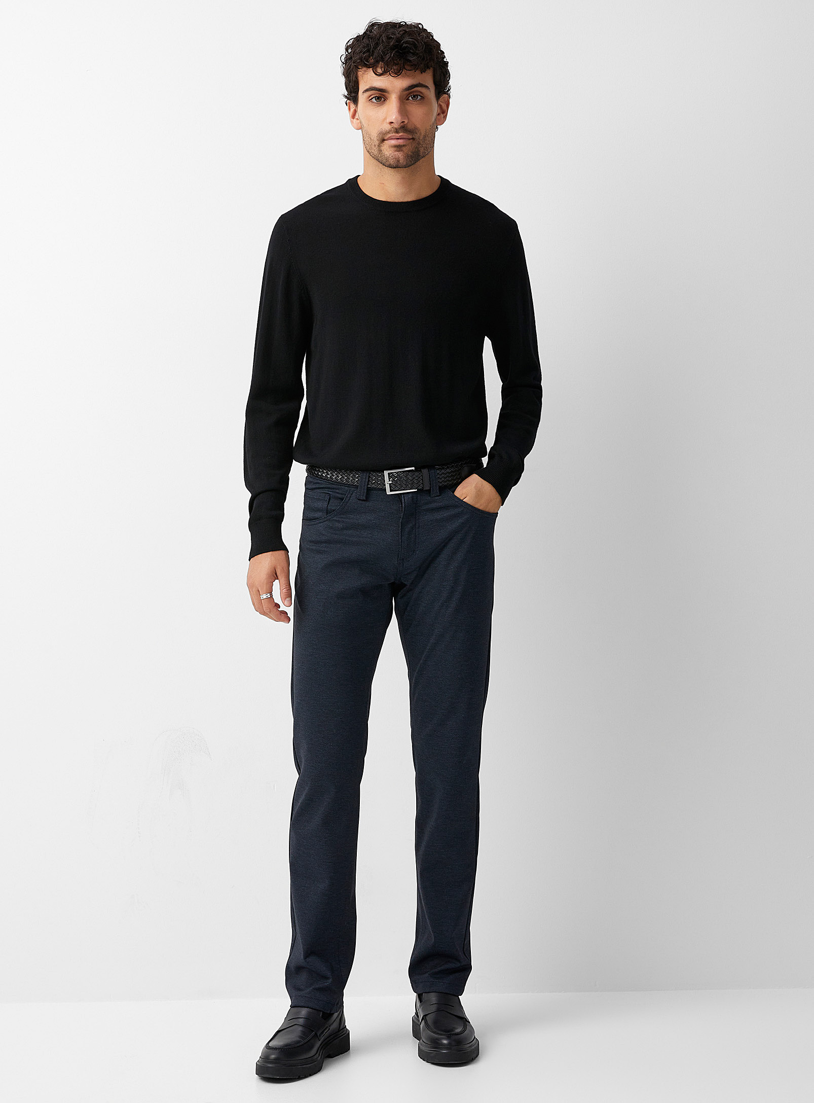 Le 31 Bird's-eye Knit Stretch Pant Straight Fit In Marine Blue