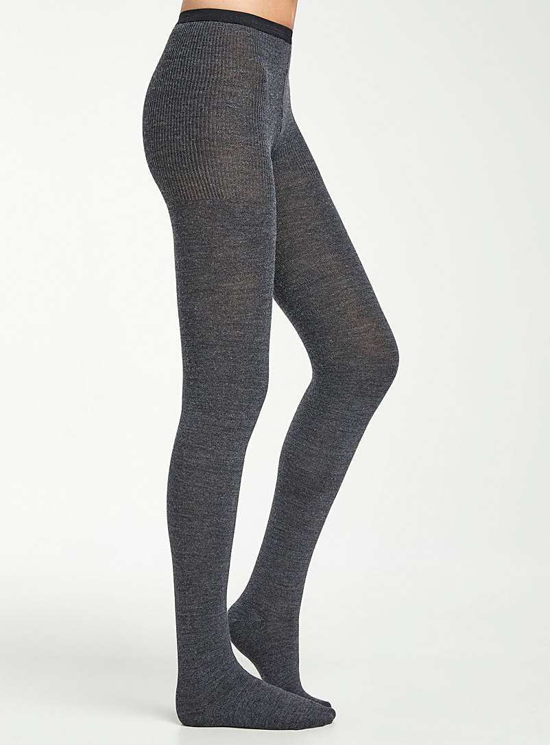 Mondor Dark Grey Solid merino tights for women
