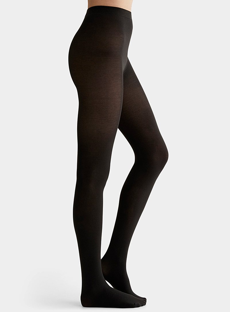 Simons Black Thin stretch cotton tights for women