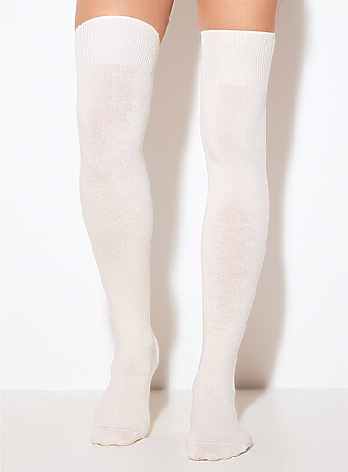 Mondor Black Solid fine-knit thigh-highs for women