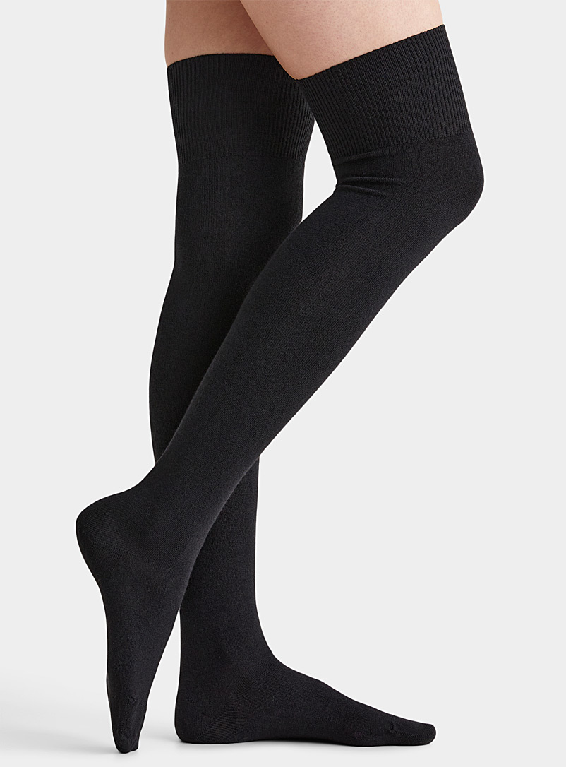 Mondor Black Merino wool thigh-highs for women