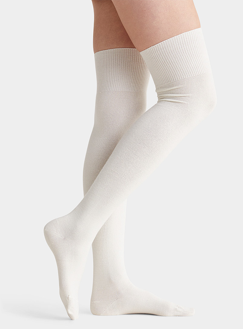 Mondor Ivory White Merino wool thigh-highs for women