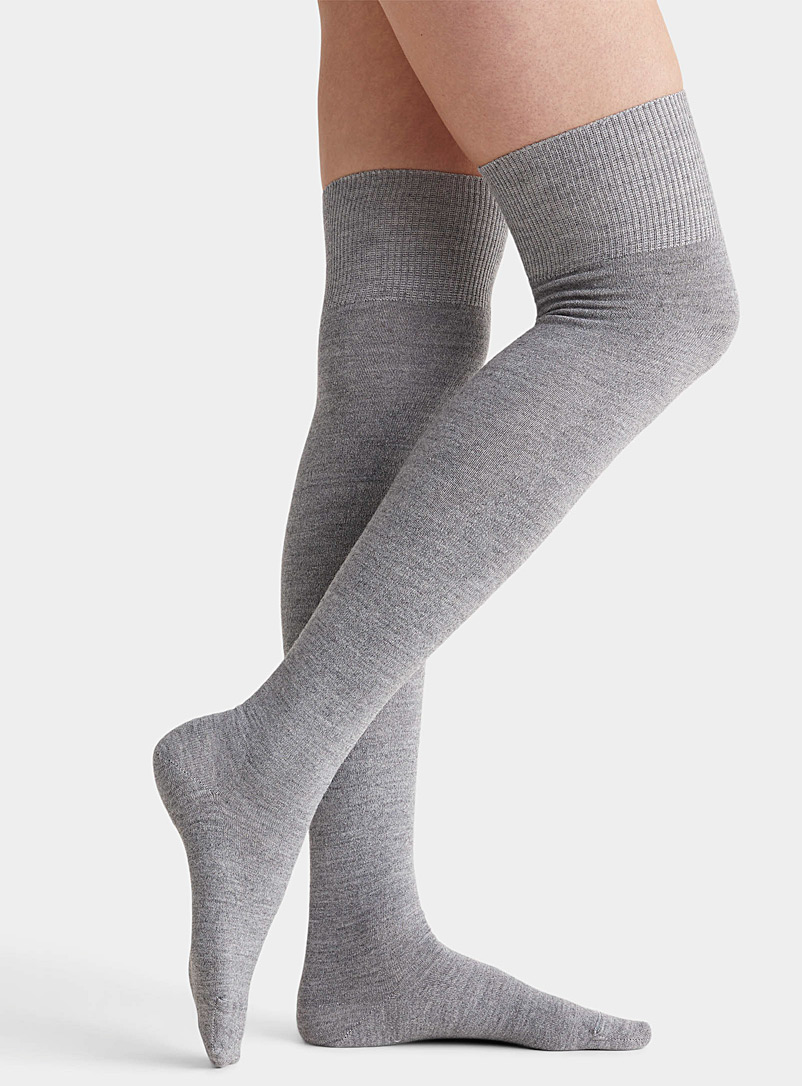 Mondor Grey Merino wool thigh-highs for women