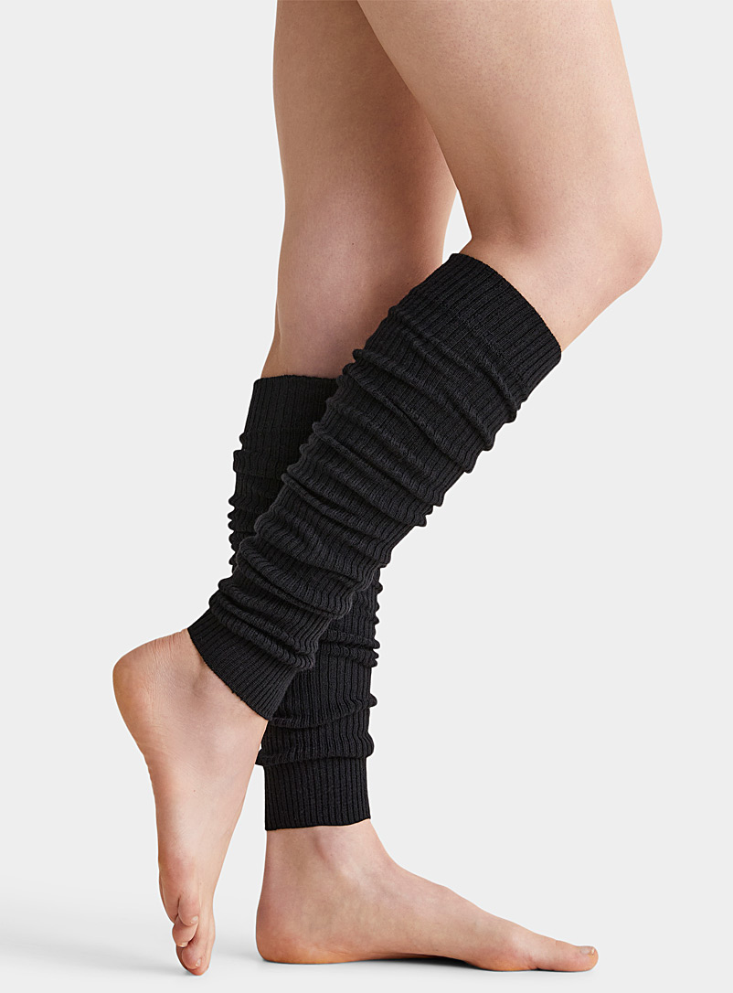 Mondor Black Merino wool-blend ribbed legwarmers for women