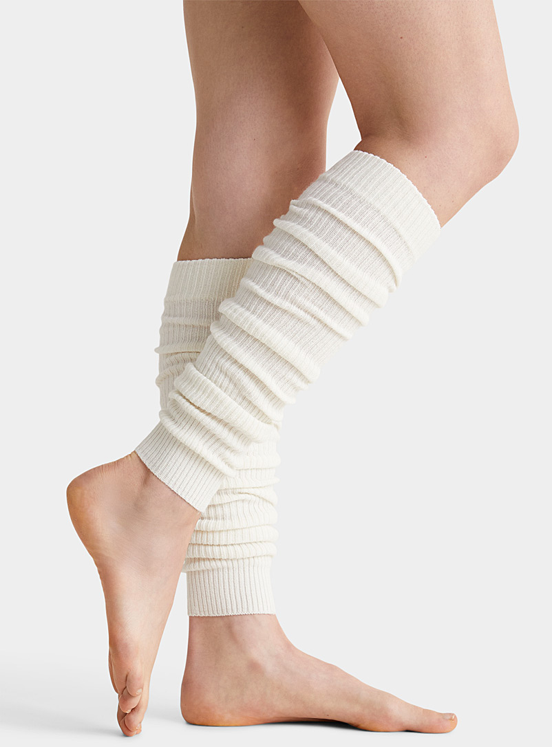 Mondor Ivory White Ribbed merino wool-blend leg warmers for women
