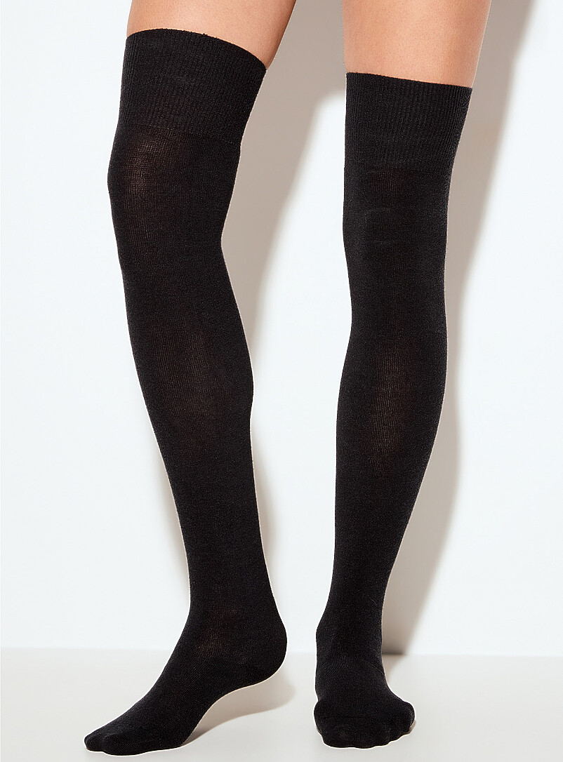Solid Fine-Knit Thigh-Highs