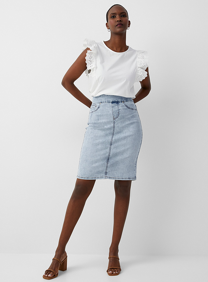 Contemporaine Slate Blue Pull-on denim skirt for women