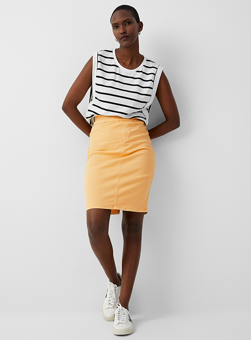 Contemporaine Light Yellow Pull-on denim skirt for women