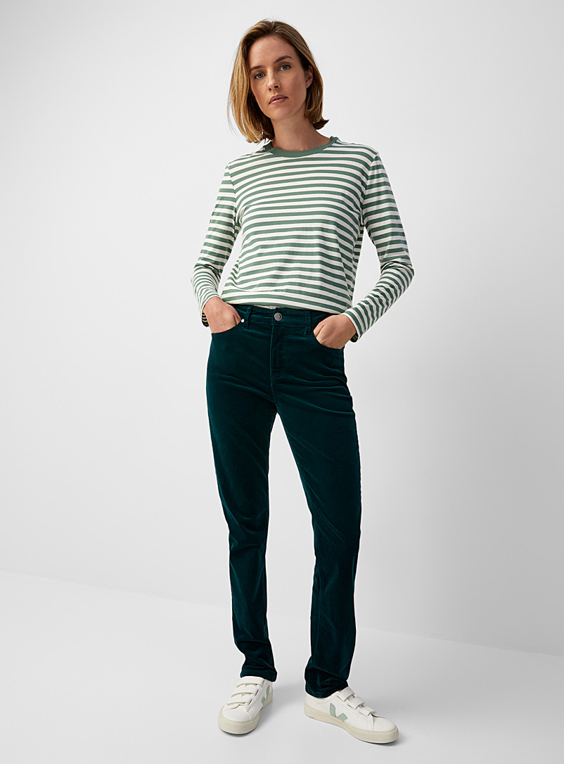 Contemporaine: Le pantalon droit velours côtelé Vert foncé-mousse-olive pour femme