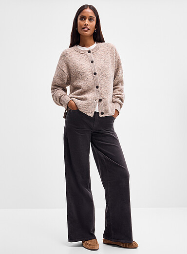 Contemporaine Slate Grey Fine corduroy pant <b>Fit: Wide leg, regular waist</b> for women