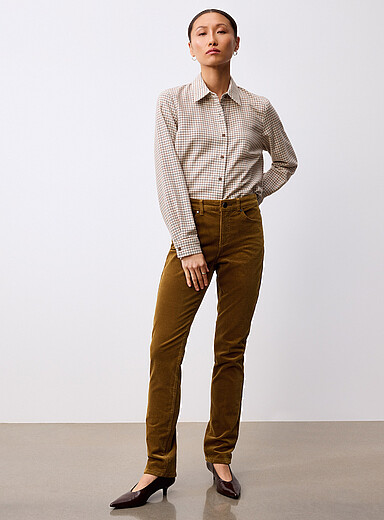 Contemporaine Mossy Green Fine corduroy pant <b>Fit: Straight leg, regular rise</b> for women