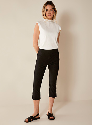 Belted pure linen wide-leg cropped pant