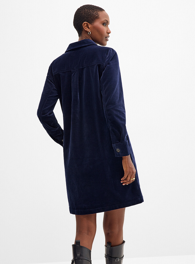 blue velvet shirt dress Ribbed collar | Contemporaine | Women's Short Dresses through front sweep train wedding dress Point Polo Maxi Dress Size:40B