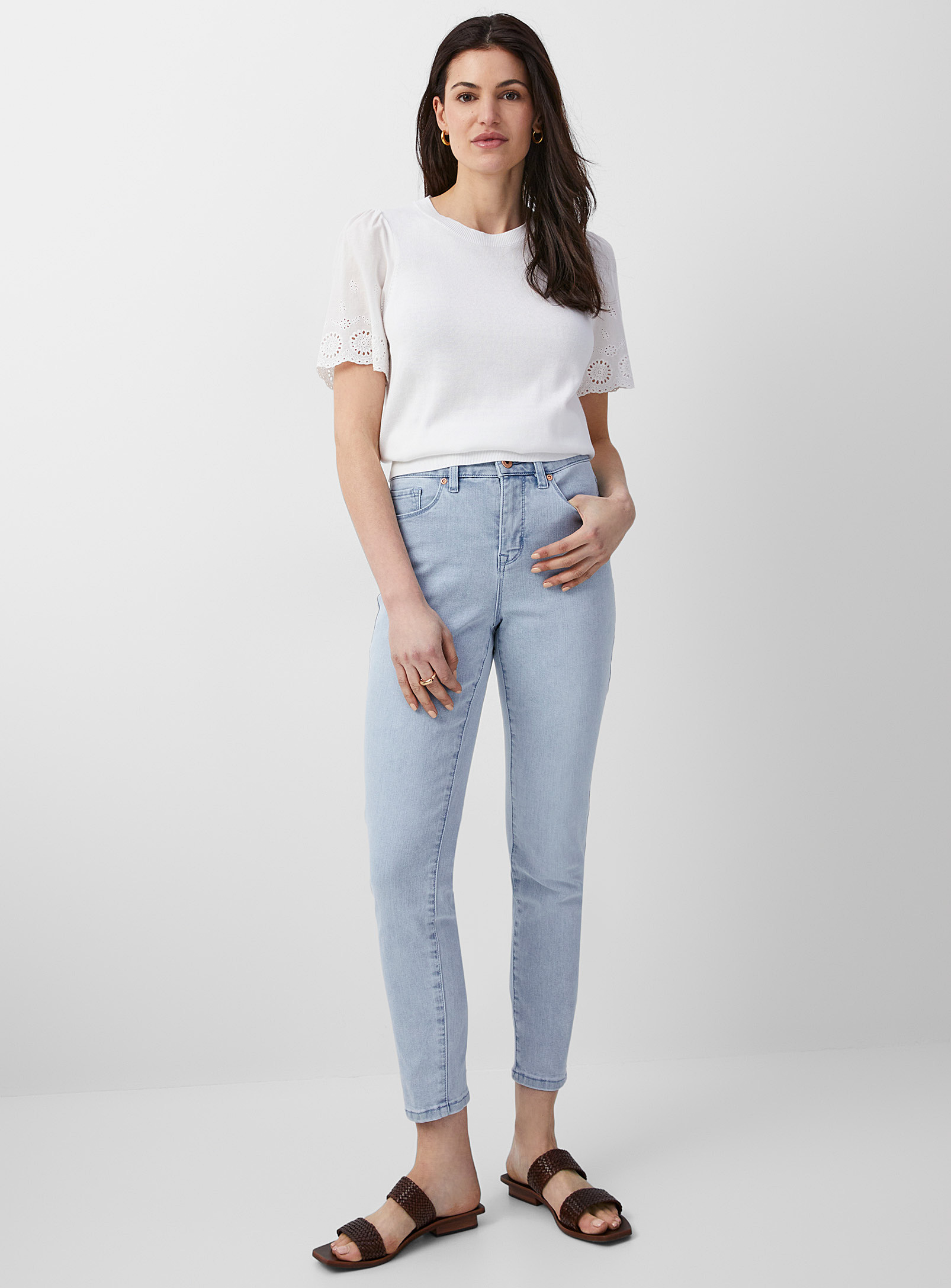 Contemporaine Straight And Slim Stretch Jean In Teal