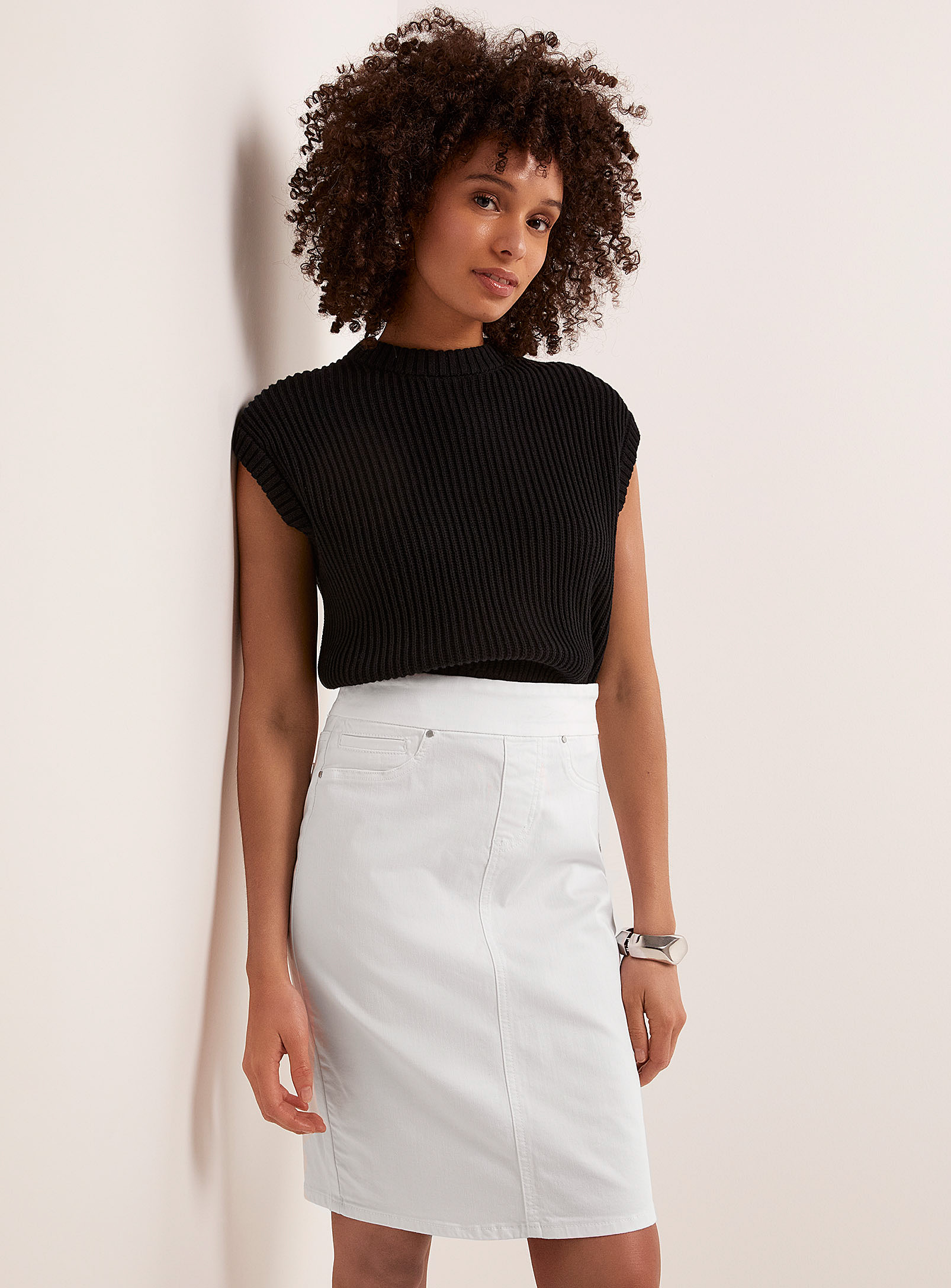 Contemporaine Pull-on Denim Skirt In White
