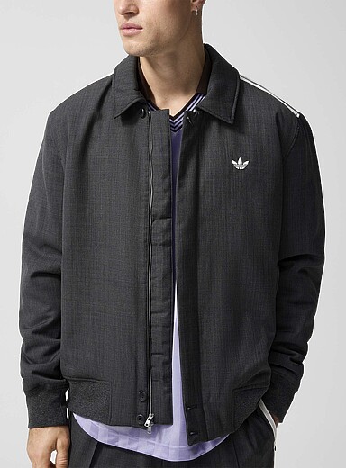 Adidas X Wales Bonner: Le blouson m&eacute;lange de laine bandes pointelle Gris ardoise pour homme