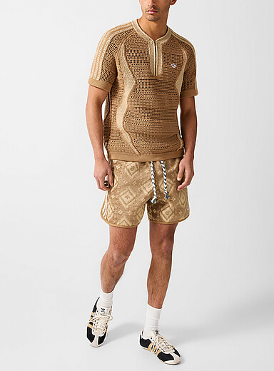 Ikat pointelle stripes short