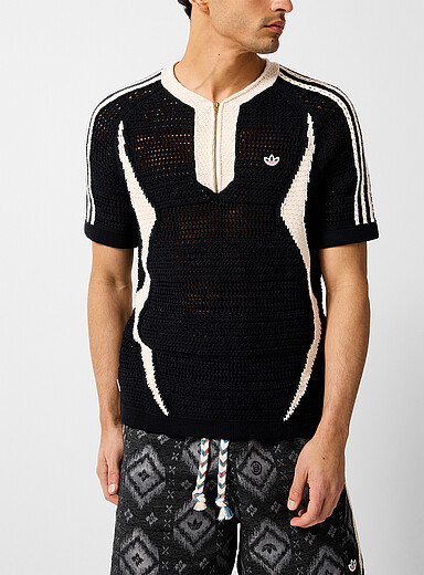 Adidas x CLOT: Le jersey de soccer tricot ajour&eacute; col zipp&eacute; Noir pour homme