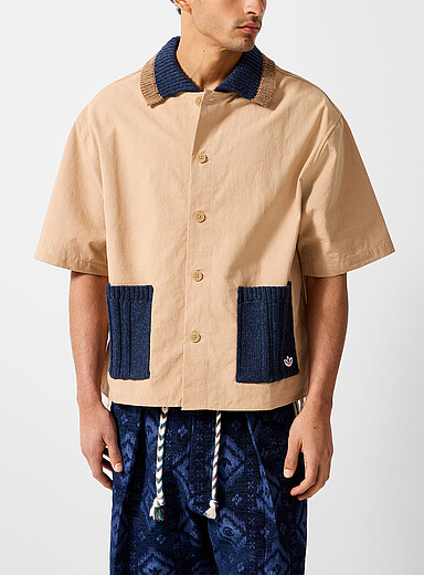 Adidas x CLOT: La chemise col et poches tricot Refined Utility Beige pour homme