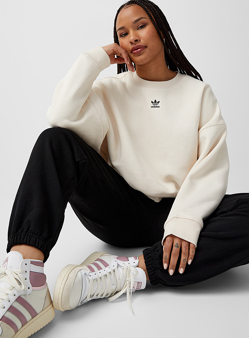Adidas Originals Cream Beige Signature mini-logo cropped sweatshirt for women