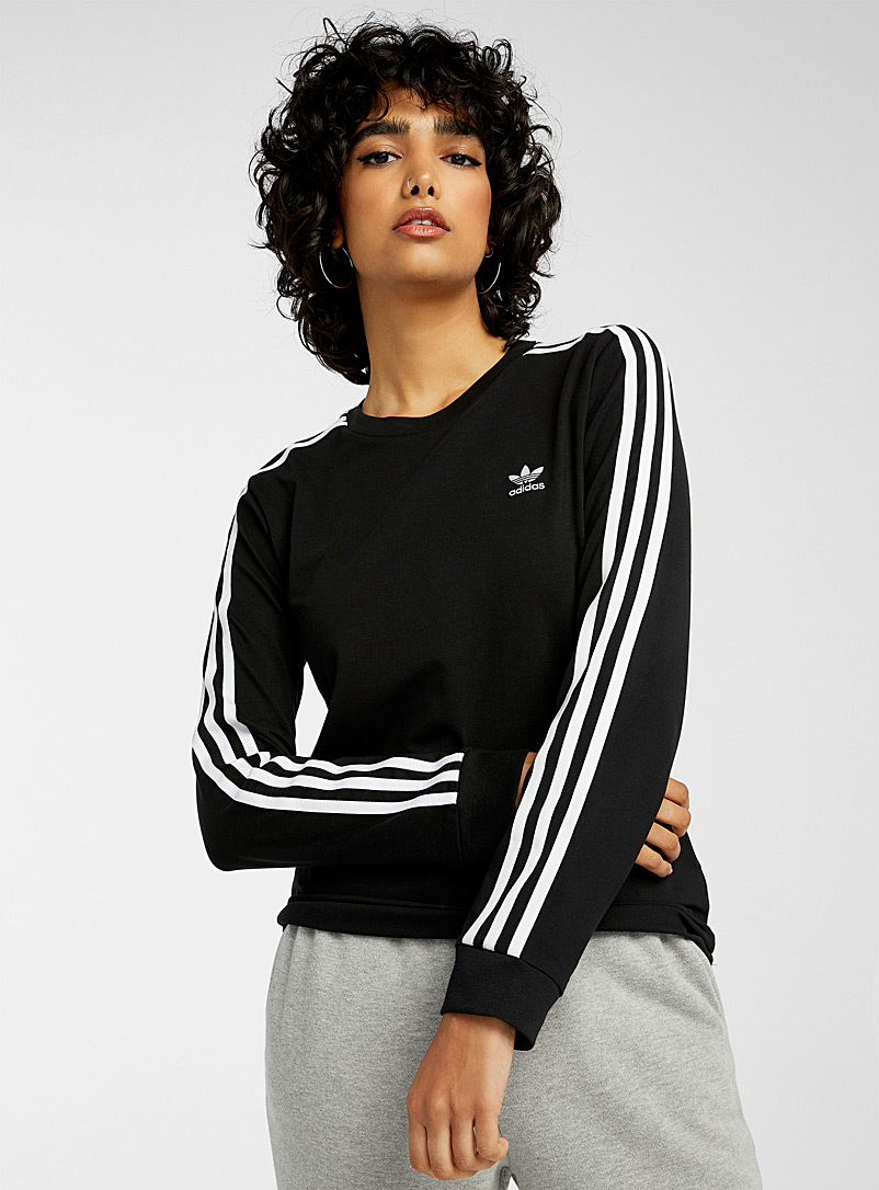 Adidas Originals Black White stripe-sleeve T-shirt for women