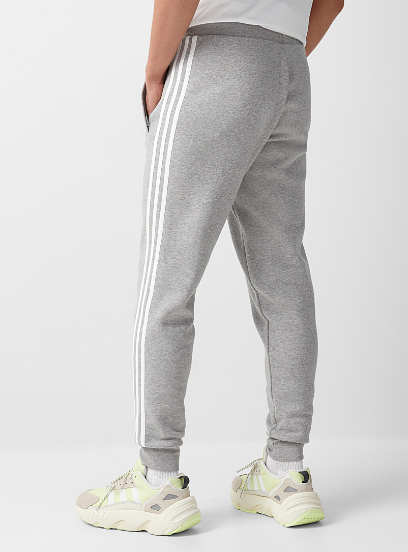 Adidas Originals Grey 3-stripe fleece sweatpant Tapered slim fit for men
