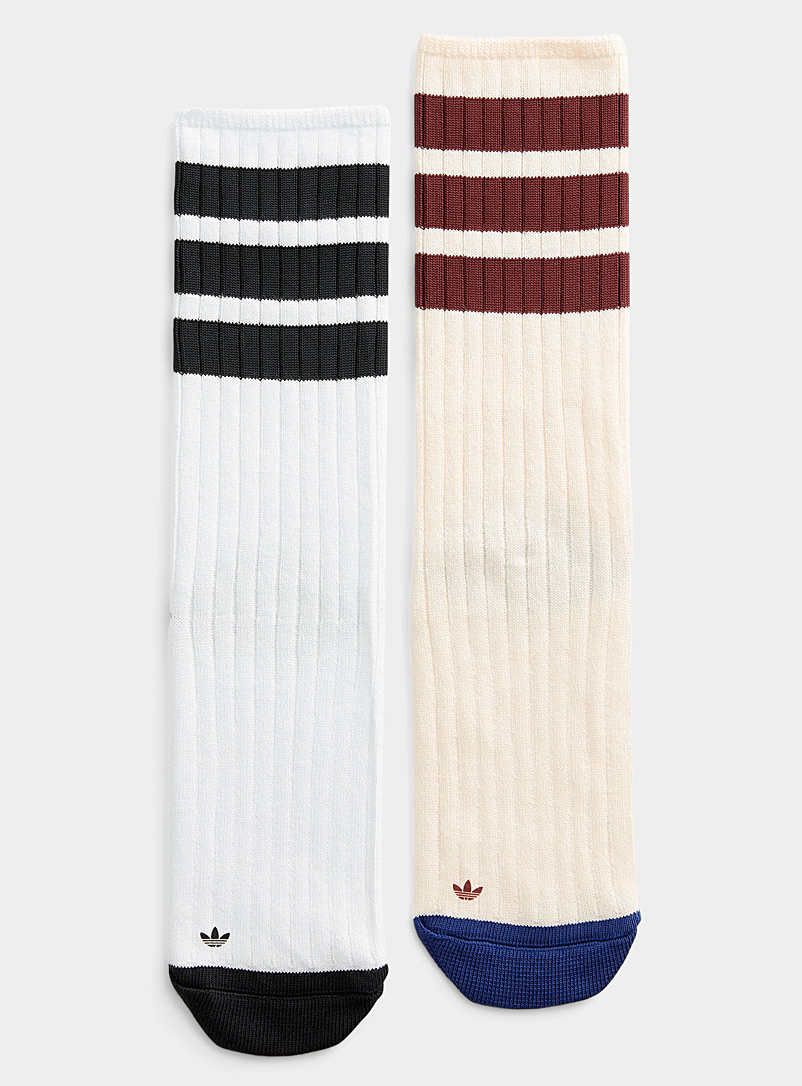 Adidas Originals: Les chaussettes trio de bandes contrastes Emballage de 2 Blanc et noir pour homme