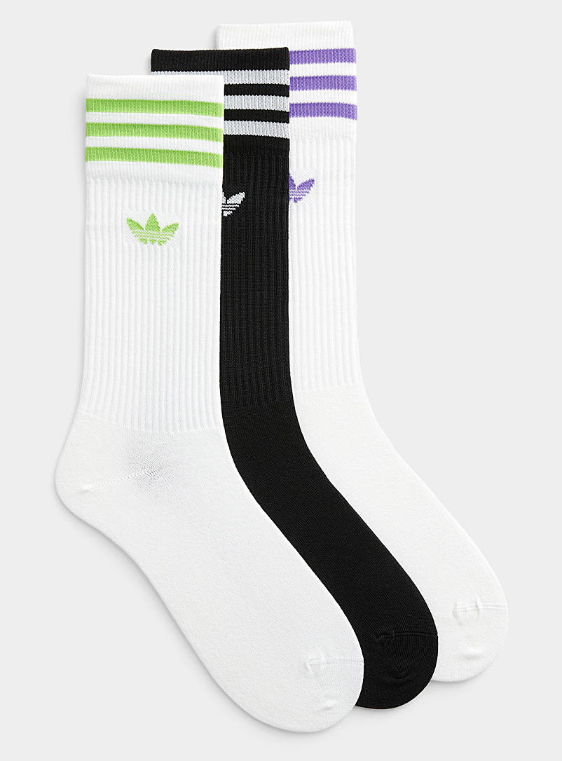 Adidas Originals: Les chaussettes athlétiques rayures contrastes Emballage de 3 Assorti pour homme