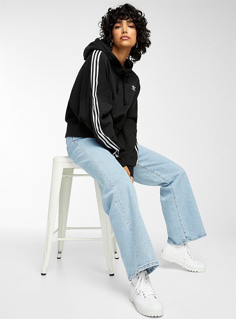 Adidas Originals Black Zigzag-stripe hooded sweatshirt for women