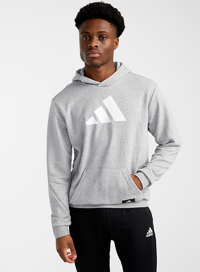 Adidas: Le sweat ample gris chiné 3 bandes verticales Gris pâle pour homme