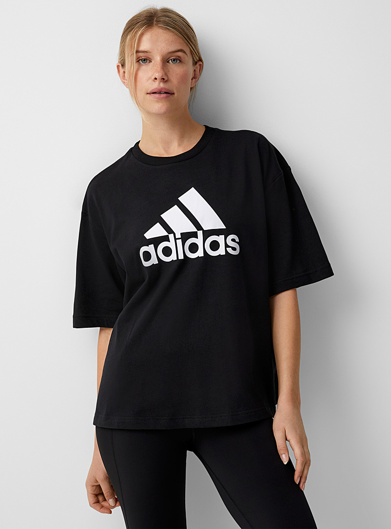 Adidas: Le t-shirt ample mégalogo blanc Noir pour femme