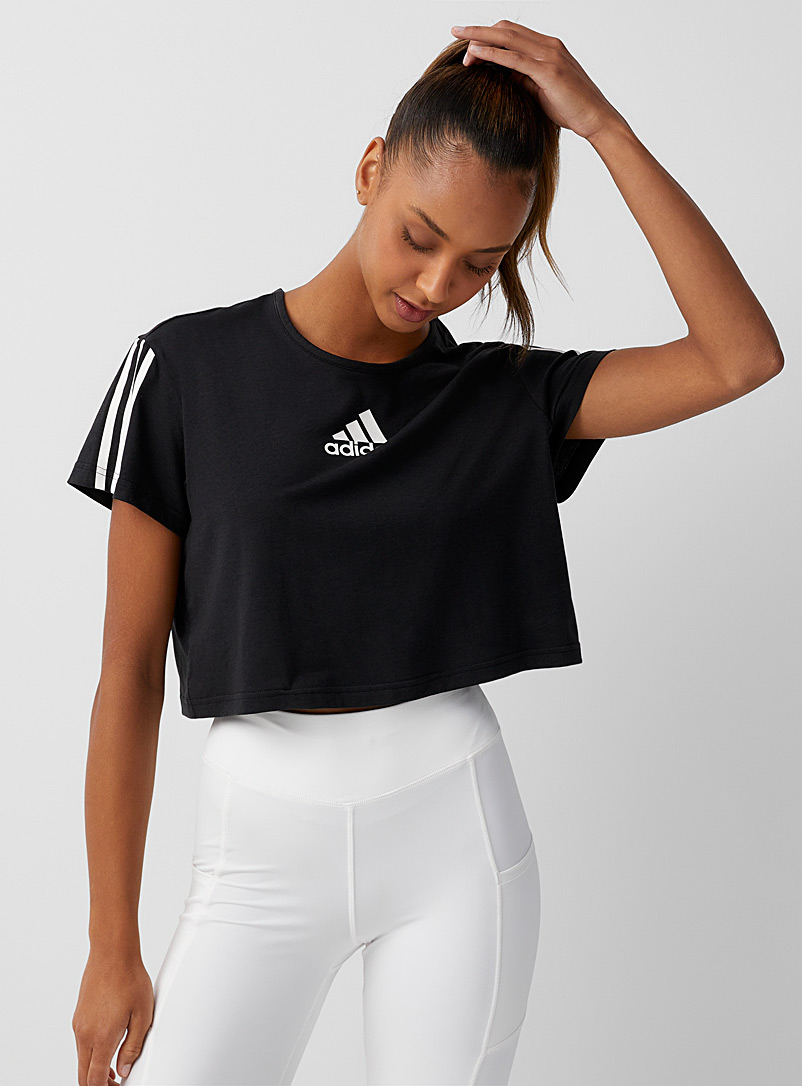 Adidas: Le t-shirt court logo et rayures Noir pour femme