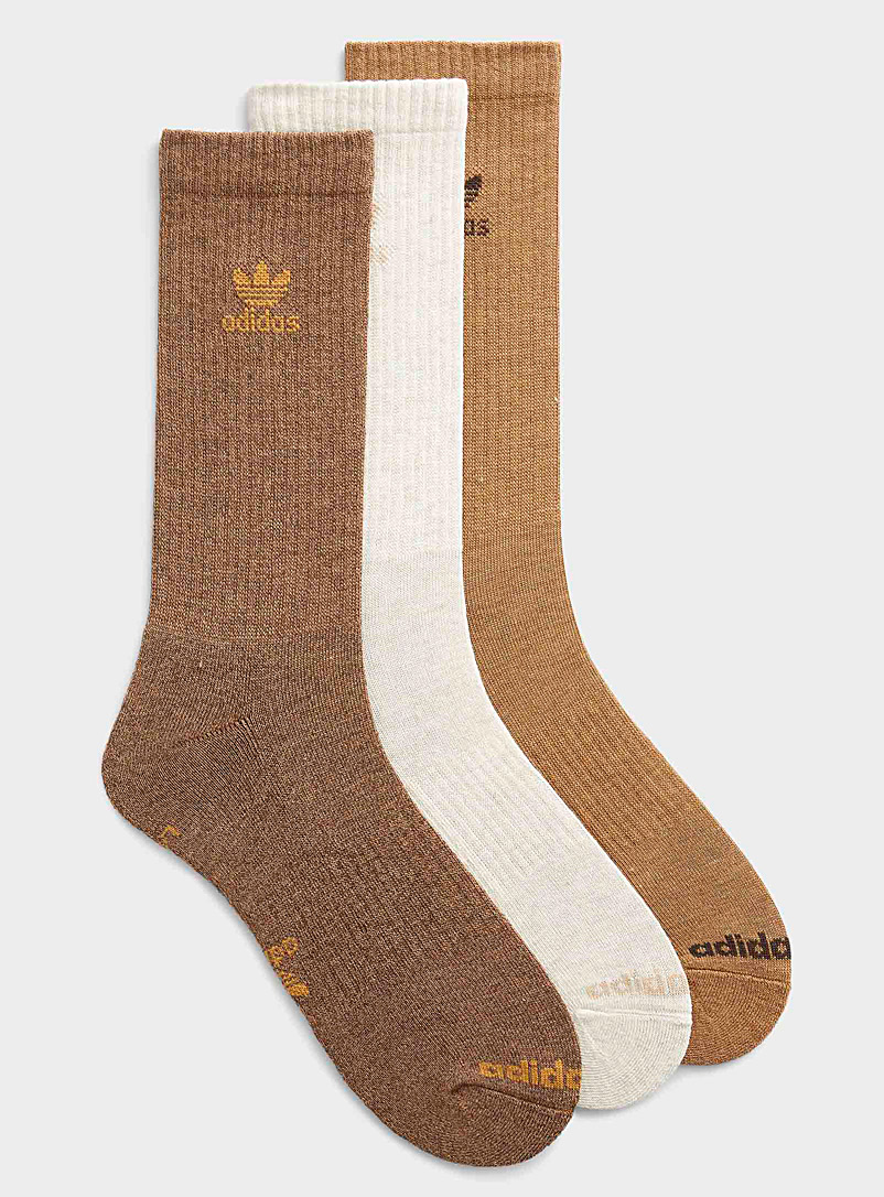 Adidas Originals: Les chaussettes Trefoil teintes naturelles Emballage de 3 Brun à motifs pour homme