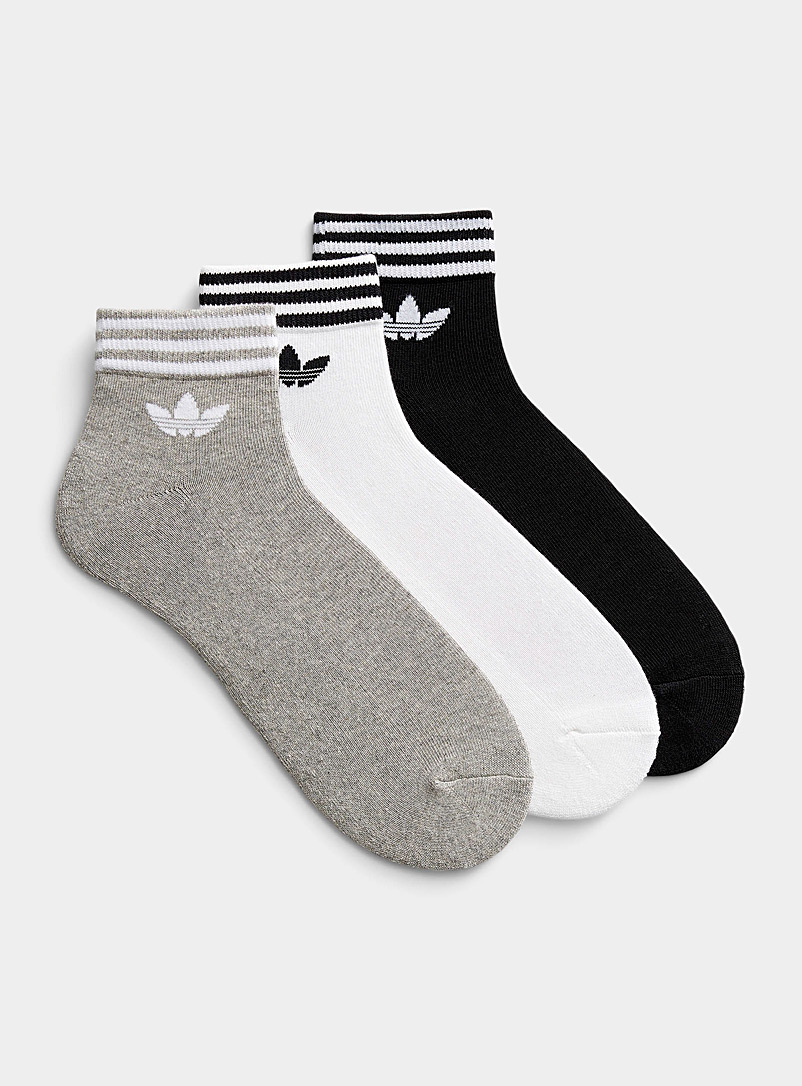 Adidas Originals: Les chaussettes courtes bordure rayée Emballage de 3 Blanc pour homme