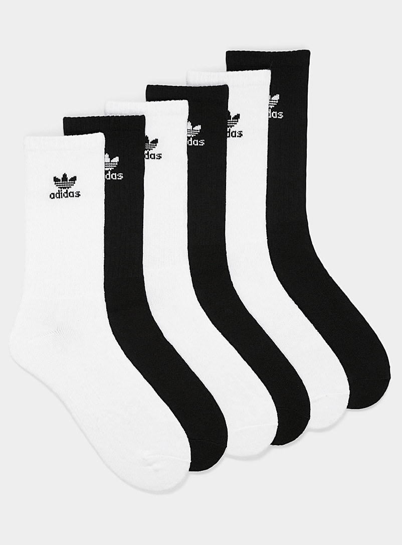 Adidas Originals: Les chaussettes Trefoil noires et blanches Emballage de 6 Blanc et noir pour homme