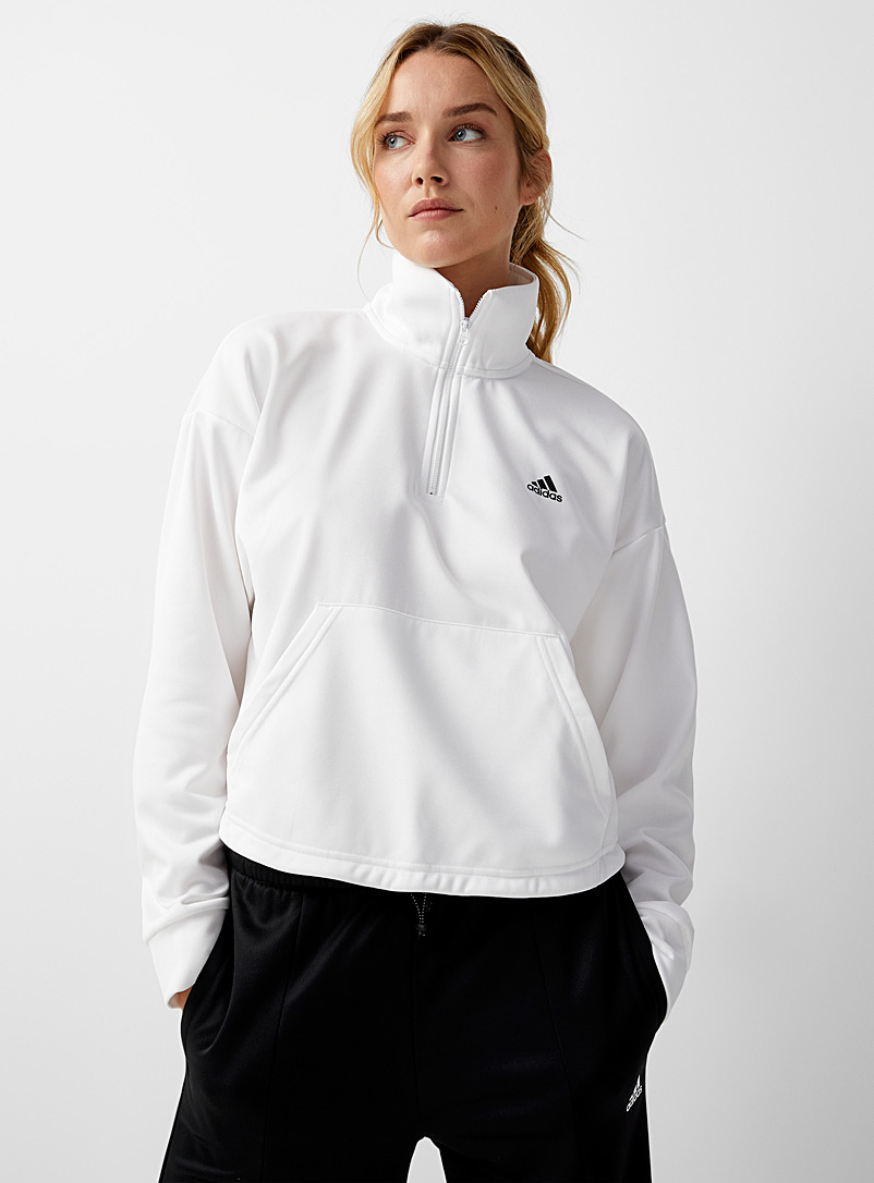 Adidas White Zip mock-neck track sweatshirt for women