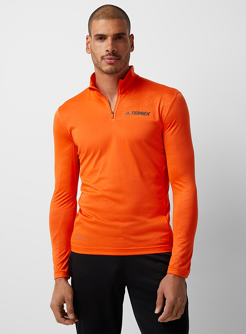 Adidas Orange Terrex half-zip thermal top for men