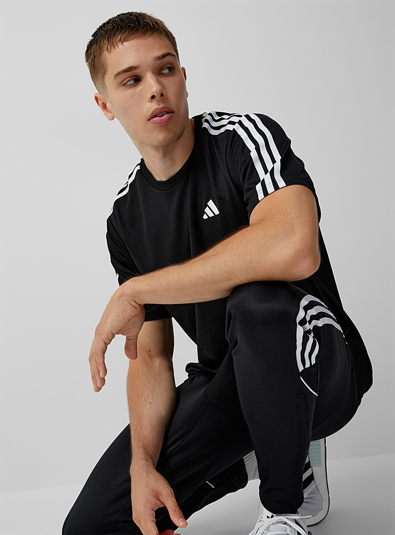 Adidas Black Three-stripe breathable jersey tee for men