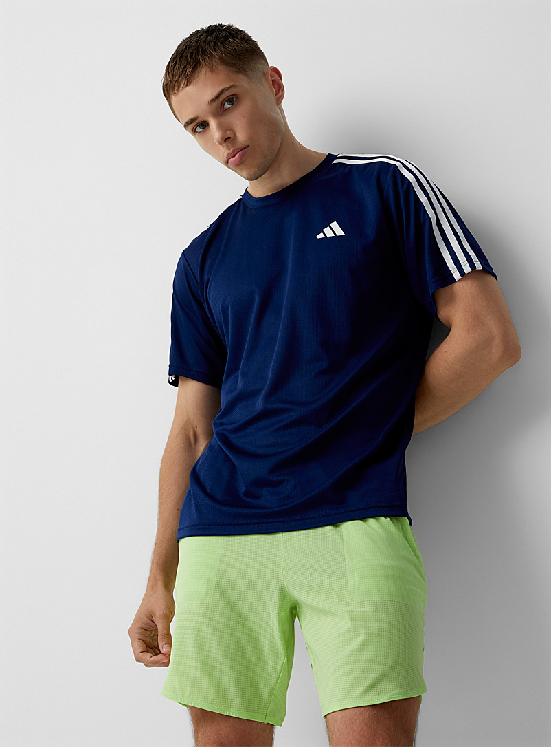 Adidas Dark Blue Three-stripe navy breathable jersey tee for men
