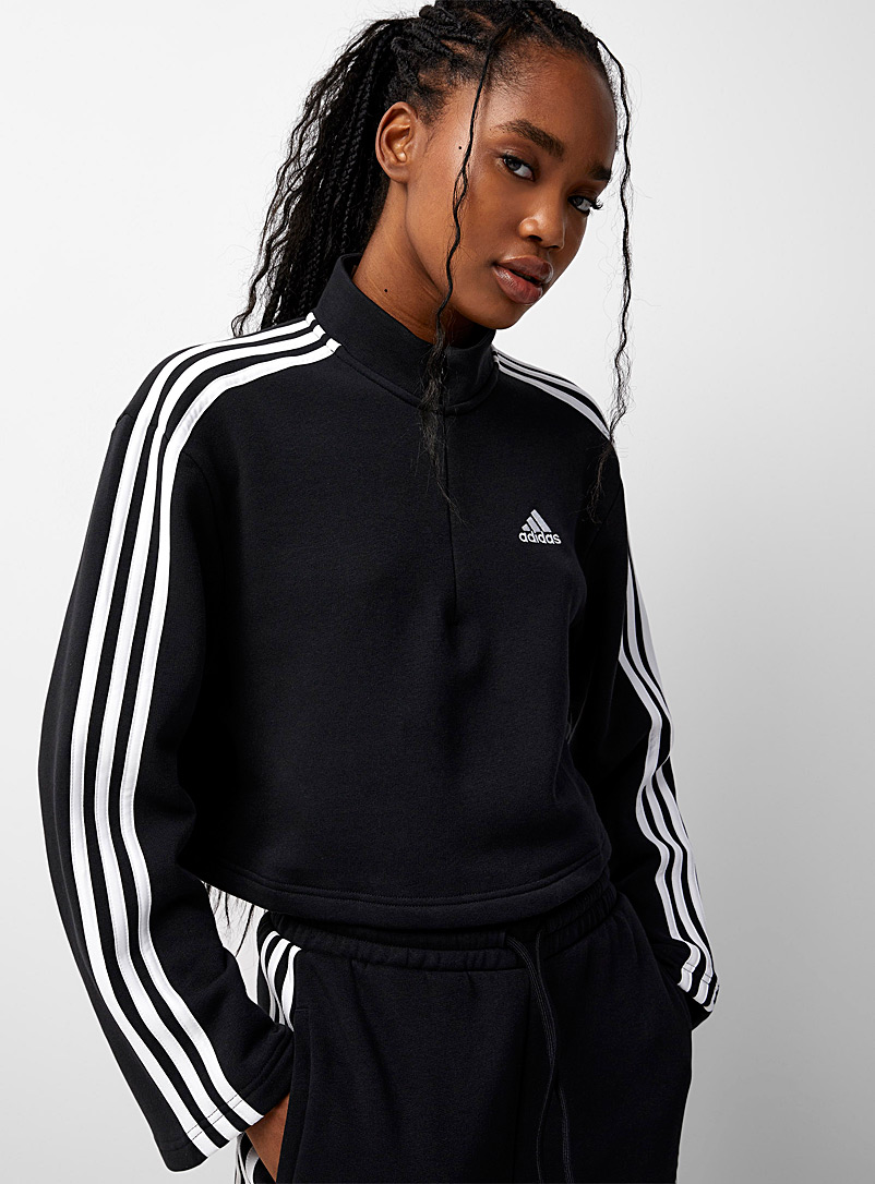 Adidas Black Three-stripe flared-sleeve cropped sweatshirt for women