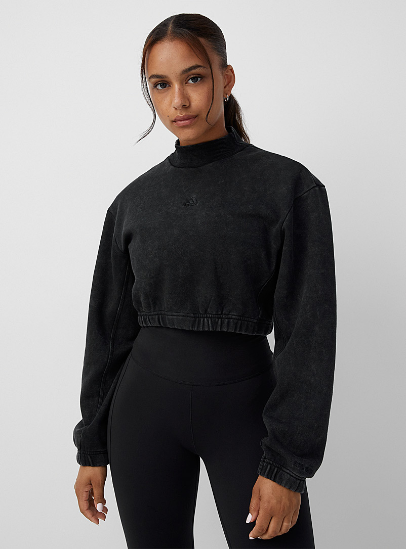 Adidas Black Faded black mock-neck cropped sweatshirt for women