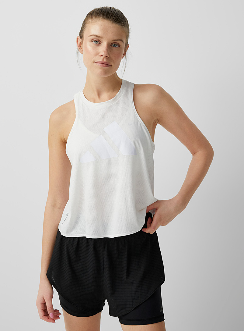 Adidas: La camisole maille perforée Train Icons Blanc pour femme