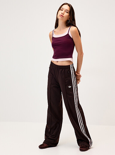 Adidas Brown Three stripes wide-leg track pant for women